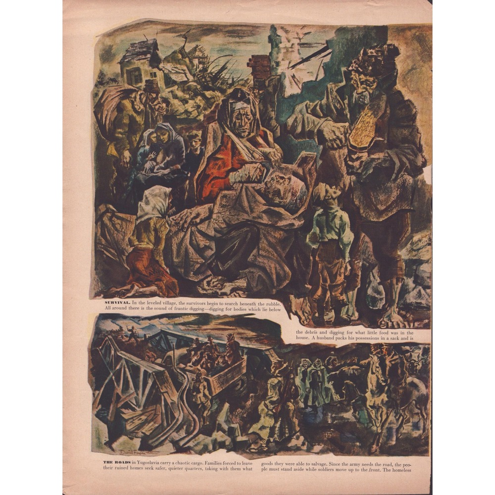 Vintage David Fredenthal War Art Yugoslavia Liberation Magazine Article 1940s - Picture 6 of 8